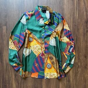 Laurèl Silk Blouse Multicolor Preppy Print Tunic Length EU 34 US 4